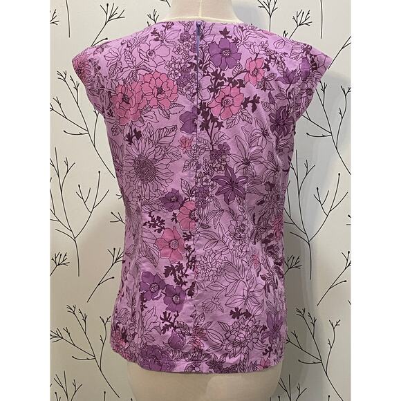 GO FISH Lavender Purple Tropical Floral Top SMALL Handmade 100% Cotton Boho - Picture 3 of 5